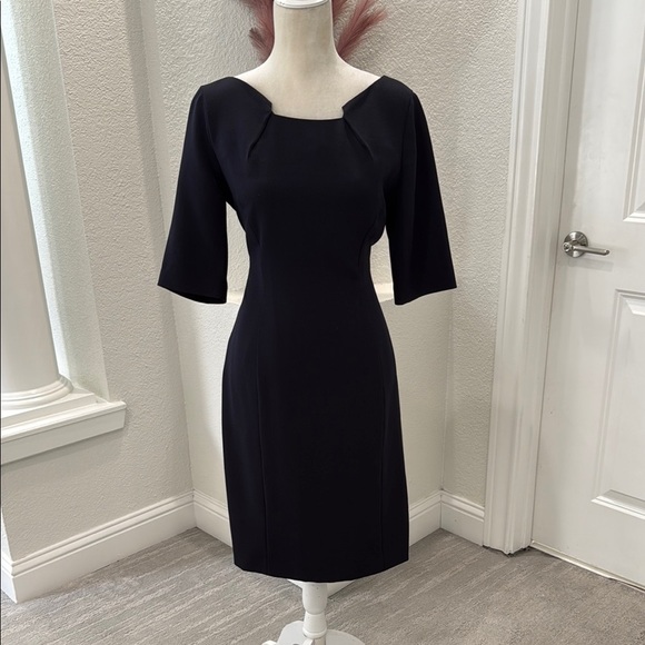 Chelsea Rose Navy Blue Tailored Dress with Neckline Detail 10 - Picture 1 of 10